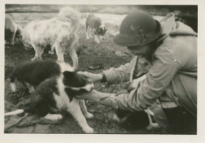 Image of Miriam MacMillan with Eskimo [Inuit] dogs